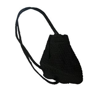 Vintage Black Knit Beaded Sling Bag
